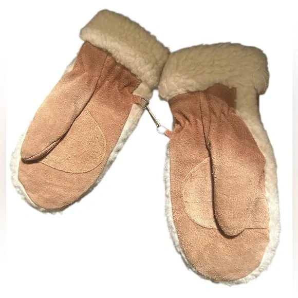 Genuine Leather Tan Shearling Mittens Fits Women’s size 6-7 Cold weather mittens - Picture 4 of 13